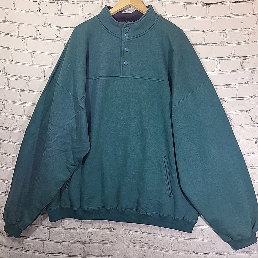 Eddie Bauer Henley Sweatshirt Mens 2XLT Green Cotton Blend‎ Long Sleeve Pullover